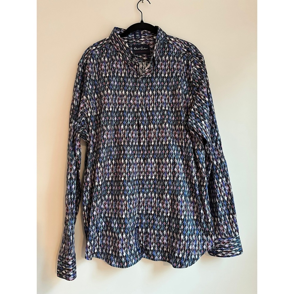 Robert Graham Modern Americana Geometric Print Long Sleeve Button Up Shirt‎ 2XL